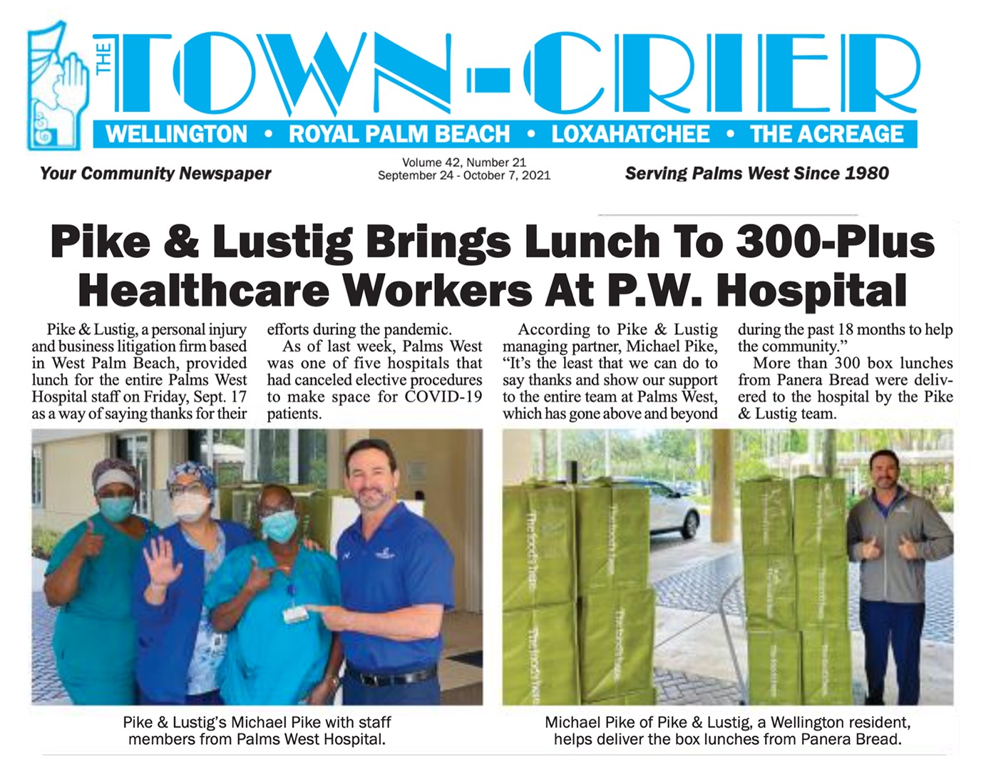 Pike & Lustig Brings Lunch To 300-Plus Healthcare Workers At P.W. Hospital
