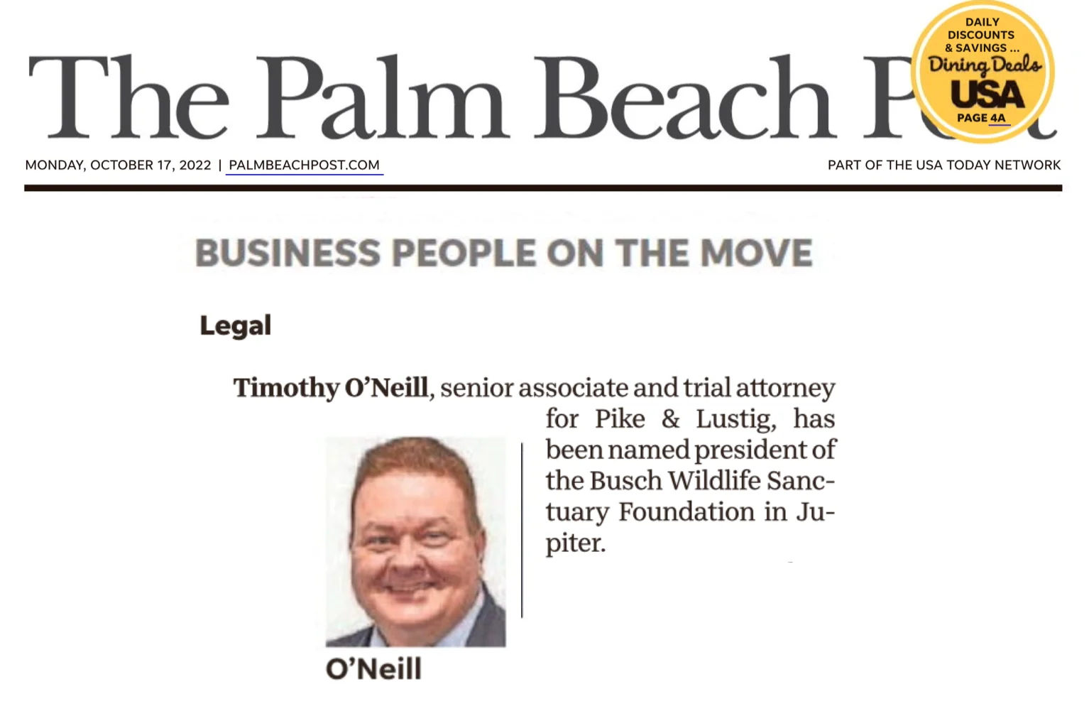 The Palm Beach - Timothy O'Neill named president