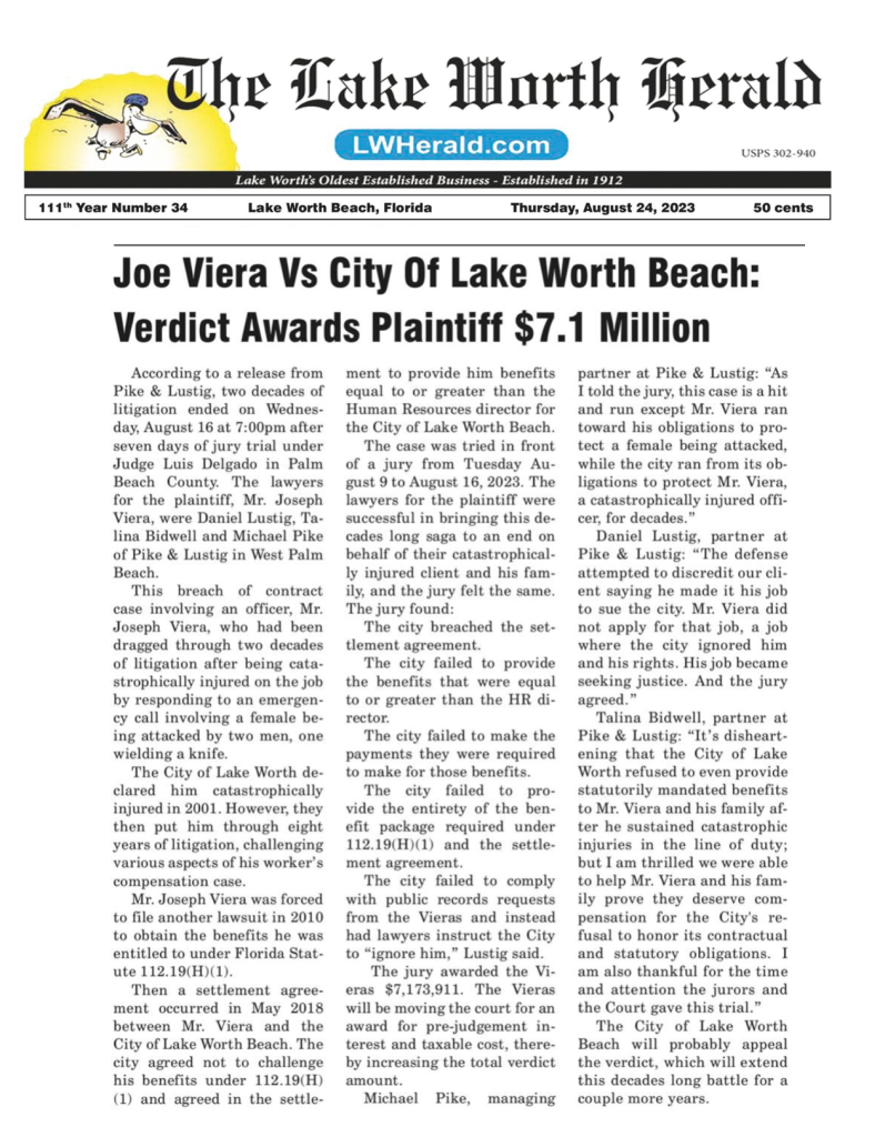 Joe Viera vs City of Lake Worth Beach
